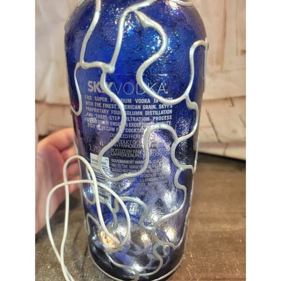 Large Blue Glass glitter handmade lighted bottle home decor - Picture 6 of 8